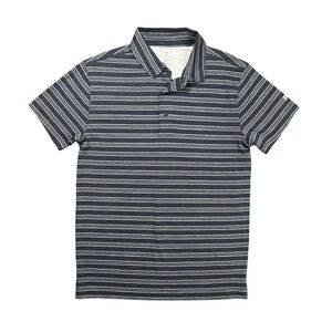 NWT Fabletics 24-7 Polo Shirt Men's XS Navy Blue Striped Stretch Sweat Wicking